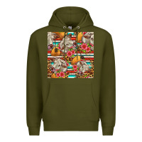 Army Green western cow with hay and flowers seamless pattern Premium Hoodie - FaDigitalArtStudio