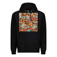Black western cow with hay and flowers seamless pattern Premium Hoodie - FaDigitalArtStudio