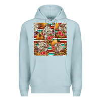 Blue Mist western cow with hay and flowers seamless pattern Premium Hoodie - FaDigitalArtStudio