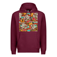 Burgundy western cow with hay and flowers seamless pattern Premium Hoodie - FaDigitalArtStudio