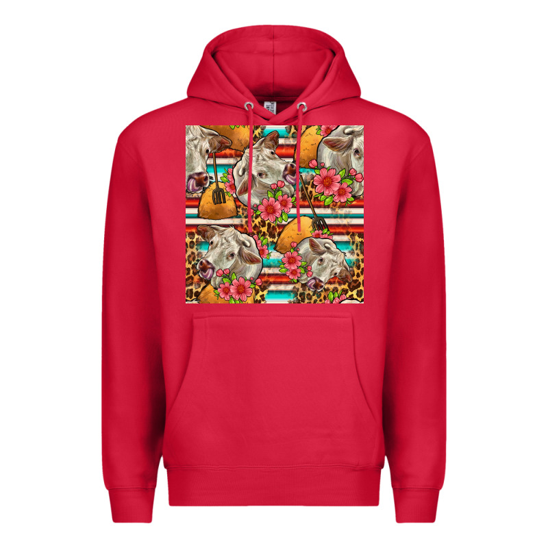 Western Cow With Hay And Flowers Seamless Pattern Premium Hoodie by FaDigitalArtStudio | Teevron