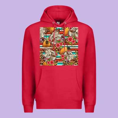 Western Cow With Hay And Flowers Seamless Pattern Premium Hoodie Designed By Fadigitalartstudio