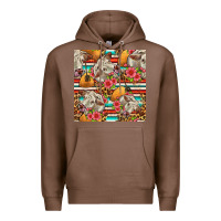 Chestnut western cow with hay and flowers seamless pattern Premium Hoodie - FaDigitalArtStudio