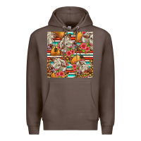 Coffee western cow with hay and flowers seamless pattern Premium Hoodie - FaDigitalArtStudio