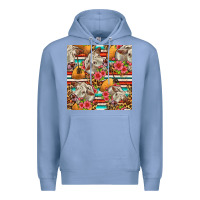 Colony Blue western cow with hay and flowers seamless pattern Premium Hoodie - FaDigitalArtStudio