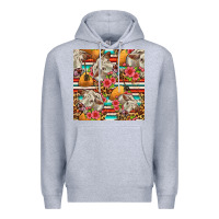 Heather Grey western cow with hay and flowers seamless pattern Premium Hoodie - FaDigitalArtStudio