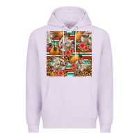 Lilac western cow with hay and flowers seamless pattern Premium Hoodie - FaDigitalArtStudio