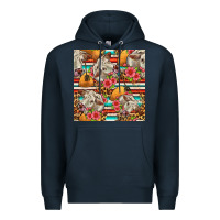 Navy western cow with hay and flowers seamless pattern Premium Hoodie - FaDigitalArtStudio