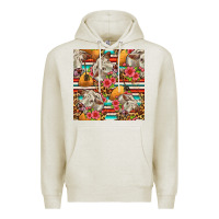 Oatmeal Heather western cow with hay and flowers seamless pattern Premium Hoodie - FaDigitalArtStudio