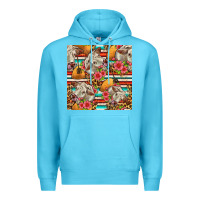 Ocean Blue western cow with hay and flowers seamless pattern Premium Hoodie - FaDigitalArtStudio
