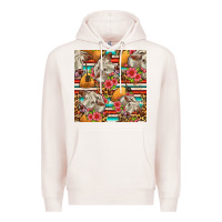 Pale Pink western cow with hay and flowers seamless pattern Premium Hoodie - FaDigitalArtStudio