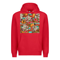 Red western cow with hay and flowers seamless pattern Premium Hoodie - FaDigitalArtStudio
