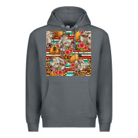 Rock western cow with hay and flowers seamless pattern Premium Hoodie - FaDigitalArtStudio