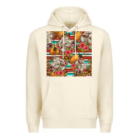 Sandshell western cow with hay and flowers seamless pattern Premium Hoodie - FaDigitalArtStudio