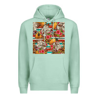 Seafoam western cow with hay and flowers seamless pattern Premium Hoodie - FaDigitalArtStudio
