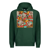 Sports Green western cow with hay and flowers seamless pattern Premium Hoodie - FaDigitalArtStudio