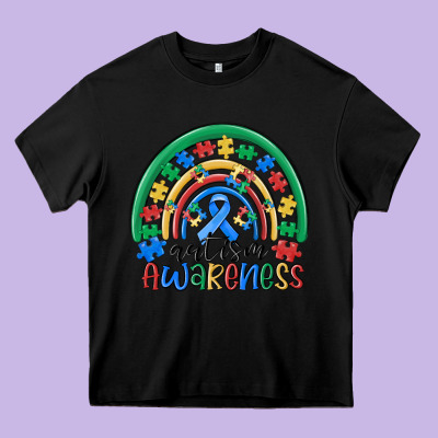 Autism Awareness Rainbow Heavy Core Tee Designed By Maliassmallbusiness
