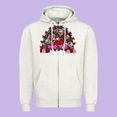 Skull Xoxo Rainbow Valentine's Day Zipper Hoodie Designed By Fadigitalartstudio