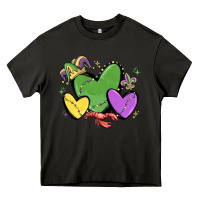 Asphalt mardi gras hearts Heavy Core Tee - MaliasSmallBusiness