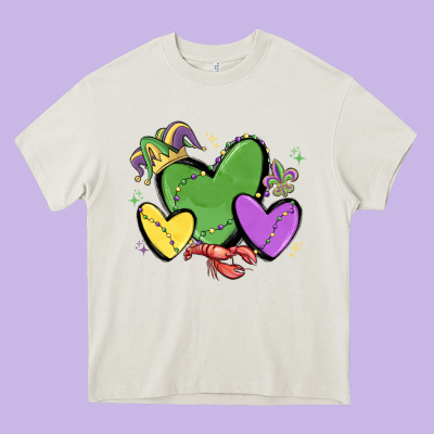 Mardi Gras Hearts Heavy Core Tee Designed By Maliassmallbusiness