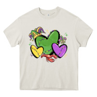 Cream mardi gras hearts Heavy Core Tee - MaliasSmallBusiness
