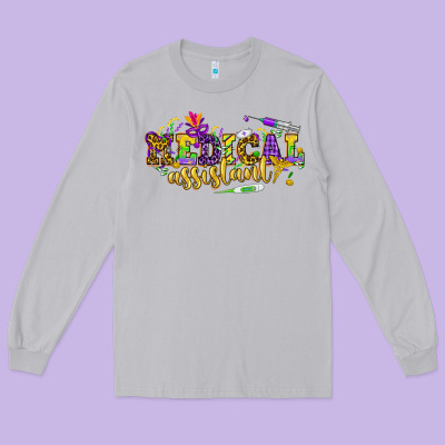 Ma Medical Assistant Mardi Gras Long Sleeve Tee Designed By Nancycooperartshop