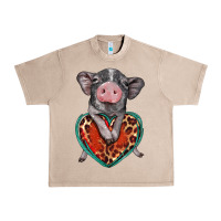 French Oak baby pig with leopard heart Urban Heavy Tee - BarkalooDesign