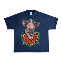 Navy baby pig with leopard heart Urban Heavy Tee - BarkalooDesign