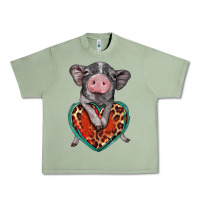 Oil Green baby pig with leopard heart Urban Heavy Tee - BarkalooDesign