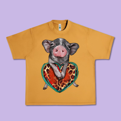 Baby Pig With Leopard Heart Urban Heavy Tee Designed By Barkaloodesign