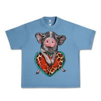 Pebble Blue baby pig with leopard heart Urban Heavy Tee - BarkalooDesign