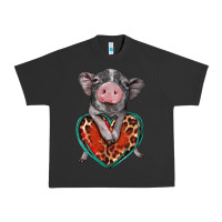 Pigment Black baby pig with leopard heart Urban Heavy Tee - BarkalooDesign