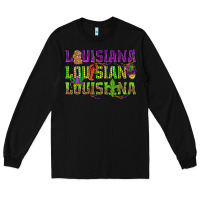 Black Louisiana Mardi Gras Long Sleeve Tee - NancyCooperArtShop