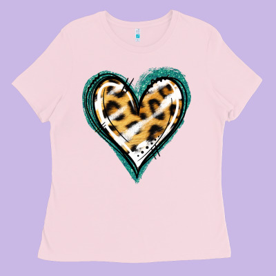 Glitter Leopard Heart Ladies Tee Designed By Jasminsmagicworld