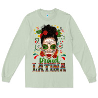 Matcha Proud Latina Skull Girl Messy Bun Long Sleeve Tee - texasbilliewilder