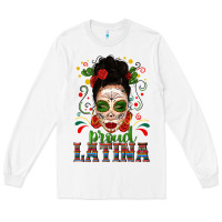 White Proud Latina Skull Girl Messy Bun Long Sleeve Tee - texasbilliewilder