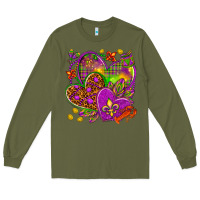 Army Green Mardi Gras hearts Long Sleeve Tee - NancyCooperArtShop