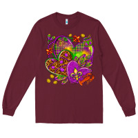 Burgundy Mardi Gras hearts Long Sleeve Tee - NancyCooperArtShop
