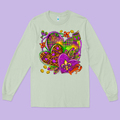 Mardi Gras Hearts Long Sleeve Tee Designed By Nancycooperartshop