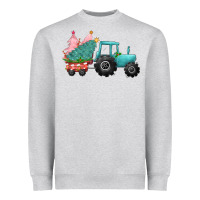 Heather Grey Christmas tree tractor Heavyweight Sweatshirt - CowGirlArtShop