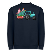 Navy Christmas tree tractor Heavyweight Sweatshirt - CowGirlArtShop