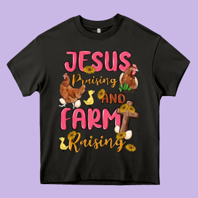 Jesus Praising And Farm Raising Heavy Core Tee Designed By Maliassmallbusiness