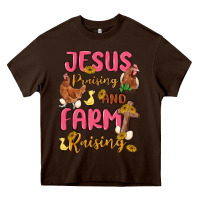 Chocolate Brown jesus praising and farm raising Heavy Core Tee - MaliasSmallBusiness