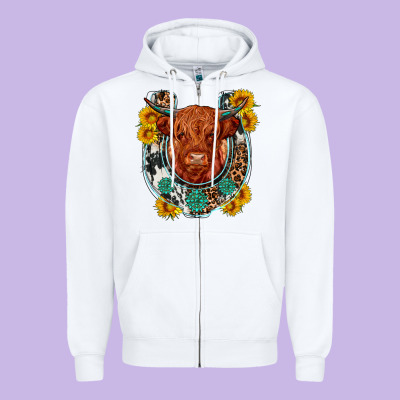 Western Leopard Cowhide Cow Horseshoe Zipper Hoodie Designed By Oliviacreatesart
