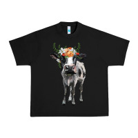 Black holstein cow floral wreath Urban Heavy Tee - BarkalooDesign