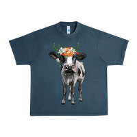 Midnight Navy holstein cow floral wreath Urban Heavy Tee - BarkalooDesign