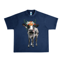 Navy holstein cow floral wreath Urban Heavy Tee - BarkalooDesign