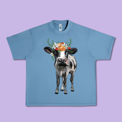Holstein Cow Floral Wreath Urban Heavy Tee Designed By Barkaloodesign
