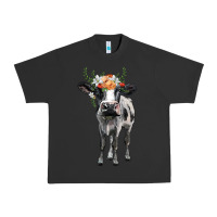 Pigment Black holstein cow floral wreath Urban Heavy Tee - BarkalooDesign