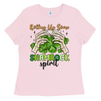 Bubblegum Pink rolling up some shamrock spirit Ladies Tee - MaliasSmallBusiness